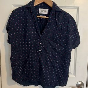 Grayson Artist Navy Blue and Red Lady Bug blouse